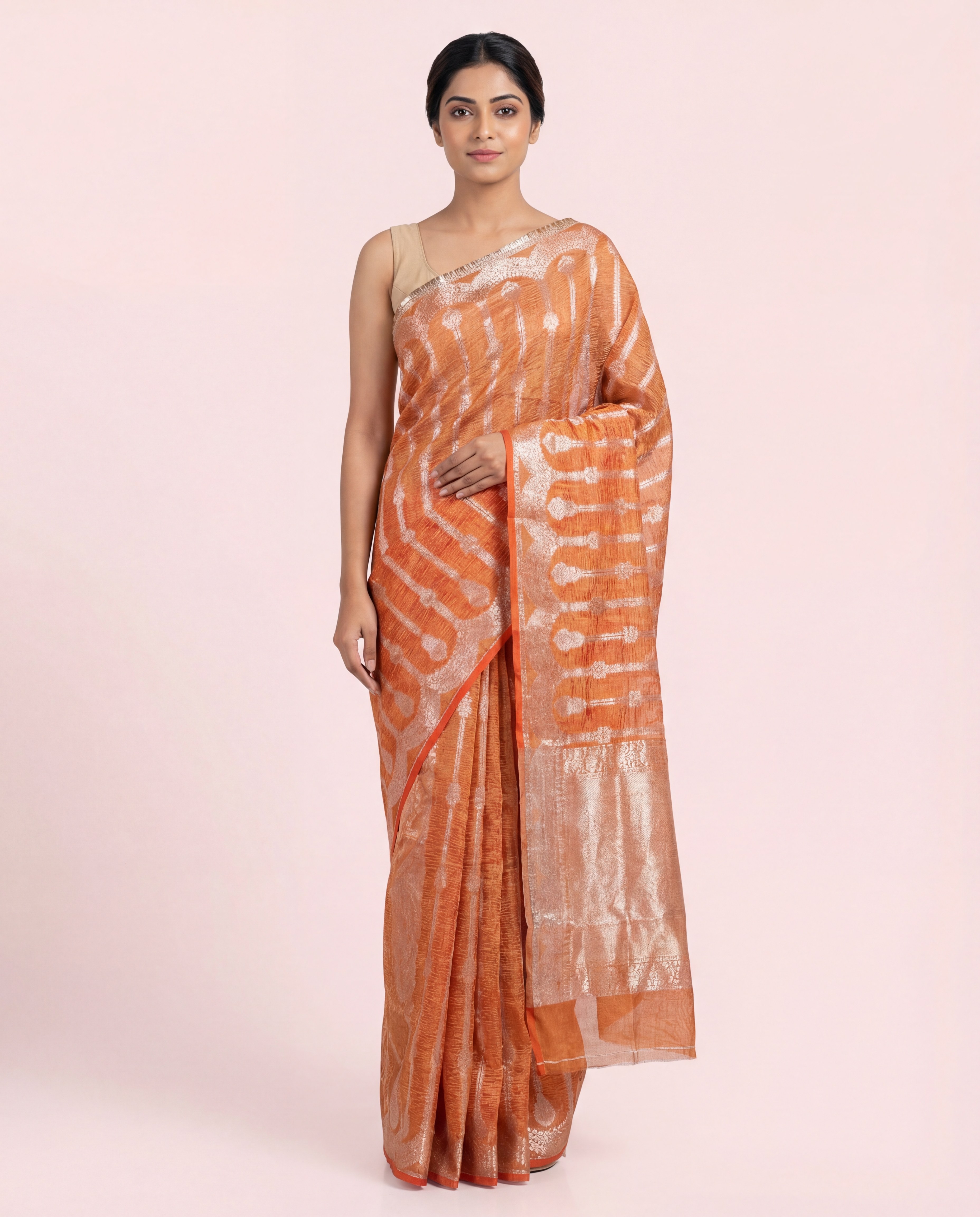 Rust Orange Silk Saree
